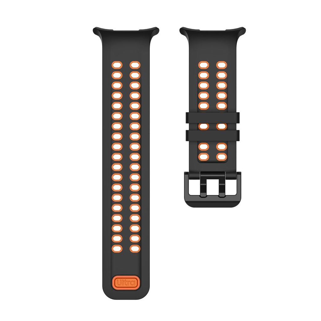 Samsung Galaxy Watch Ultra/Ultra2 Tofarget silikon klokkerem med dobbel spenne - Svart/Oransje