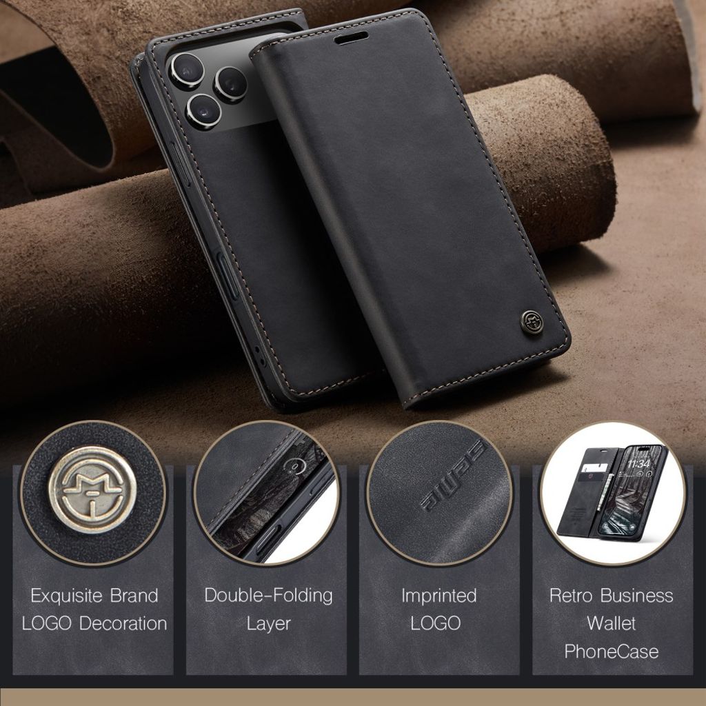 CASEME iPhone 17 Pro Max Lommeboketui med Kortspor - Svart