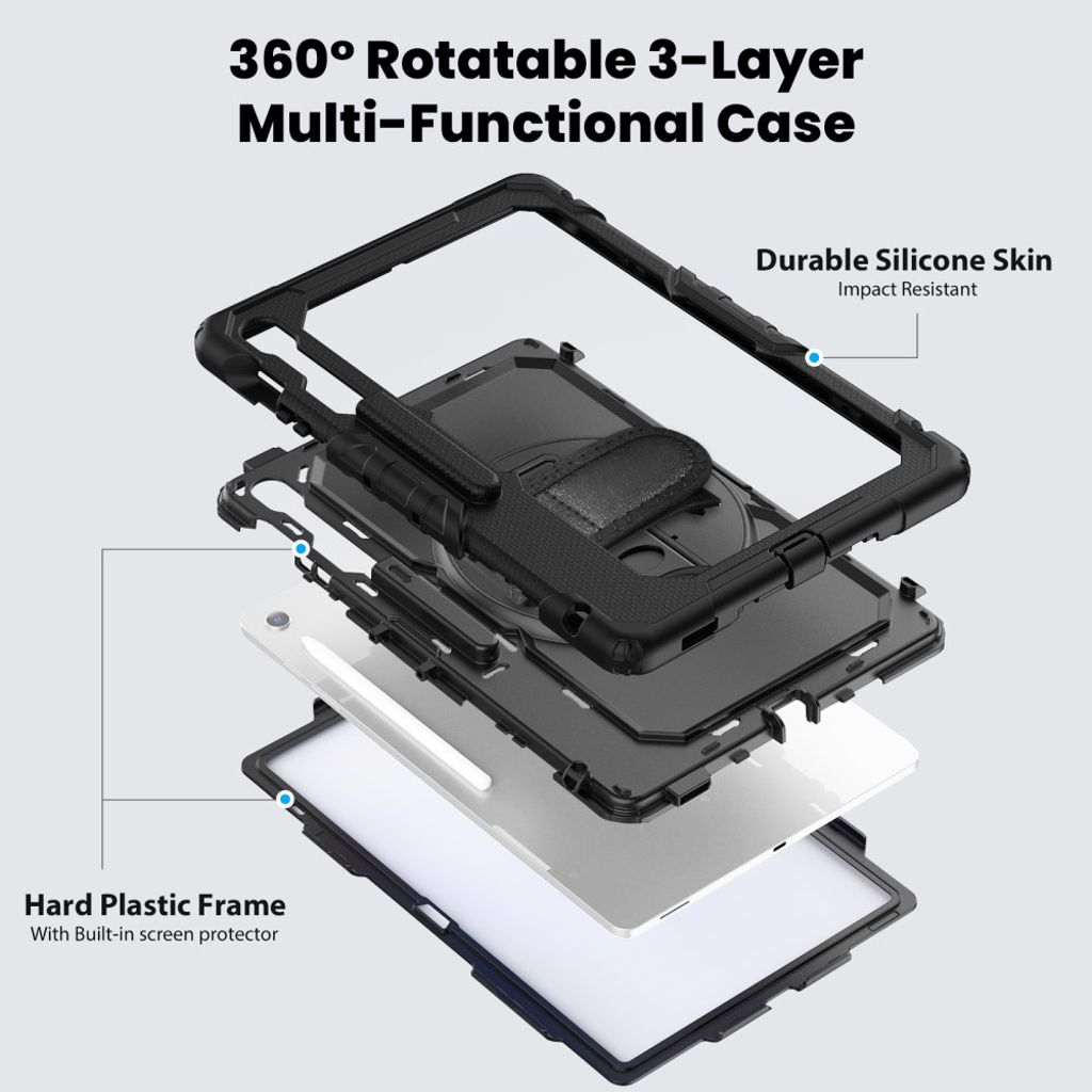 Samsung Galaxy Tab S10 FE Plus Case with Shoulder Strap - Black