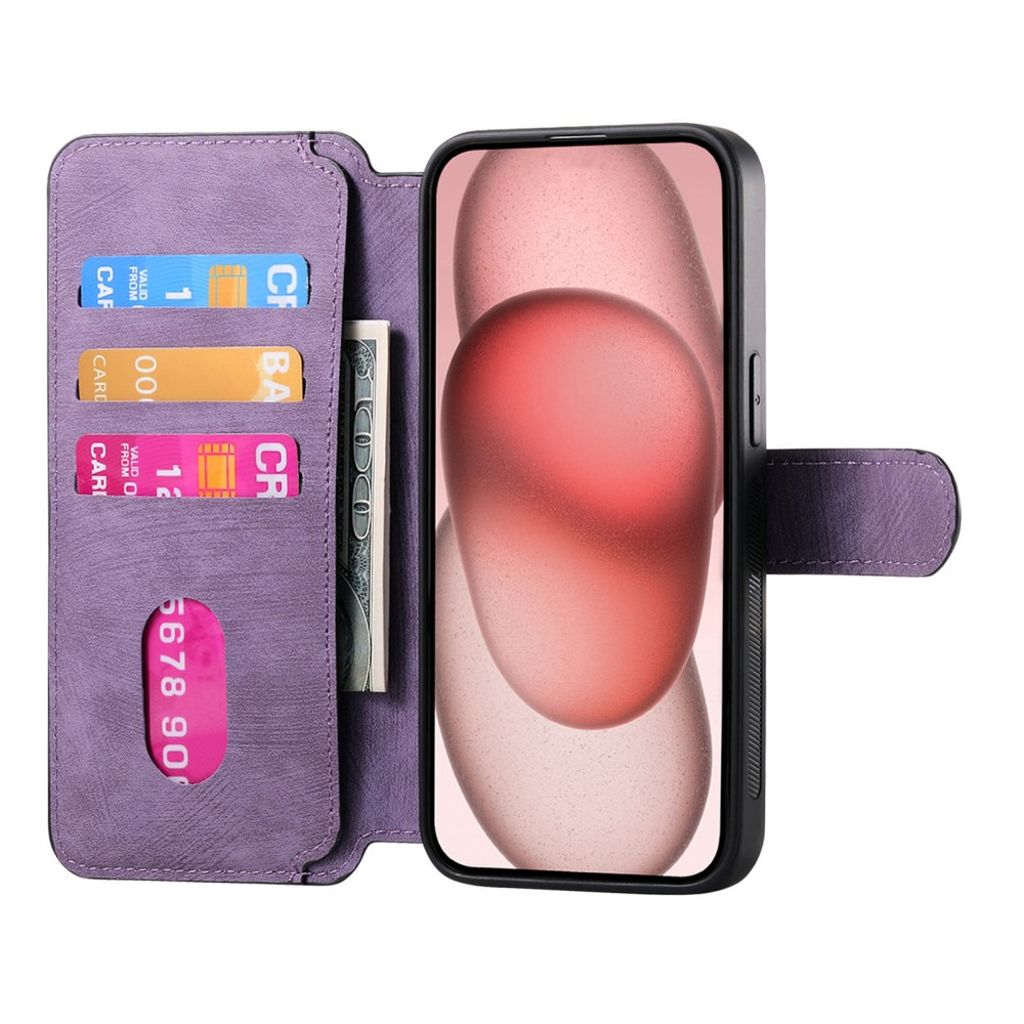 CASENEO iPhone 14 Plus Avtakbar Lommeboketui PU-lær/TPU - Lilla