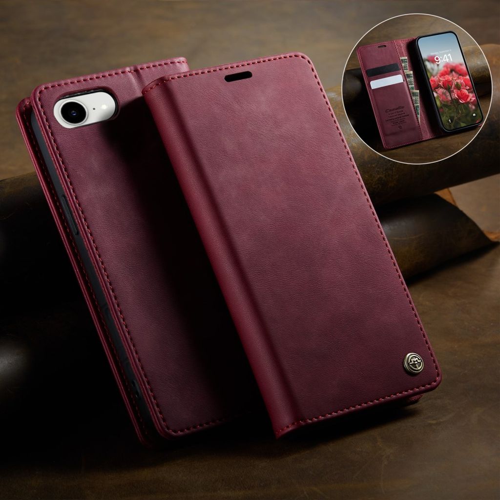 CASEME iPhone 16e Wallet Cover RFID Blocking Stand – Red