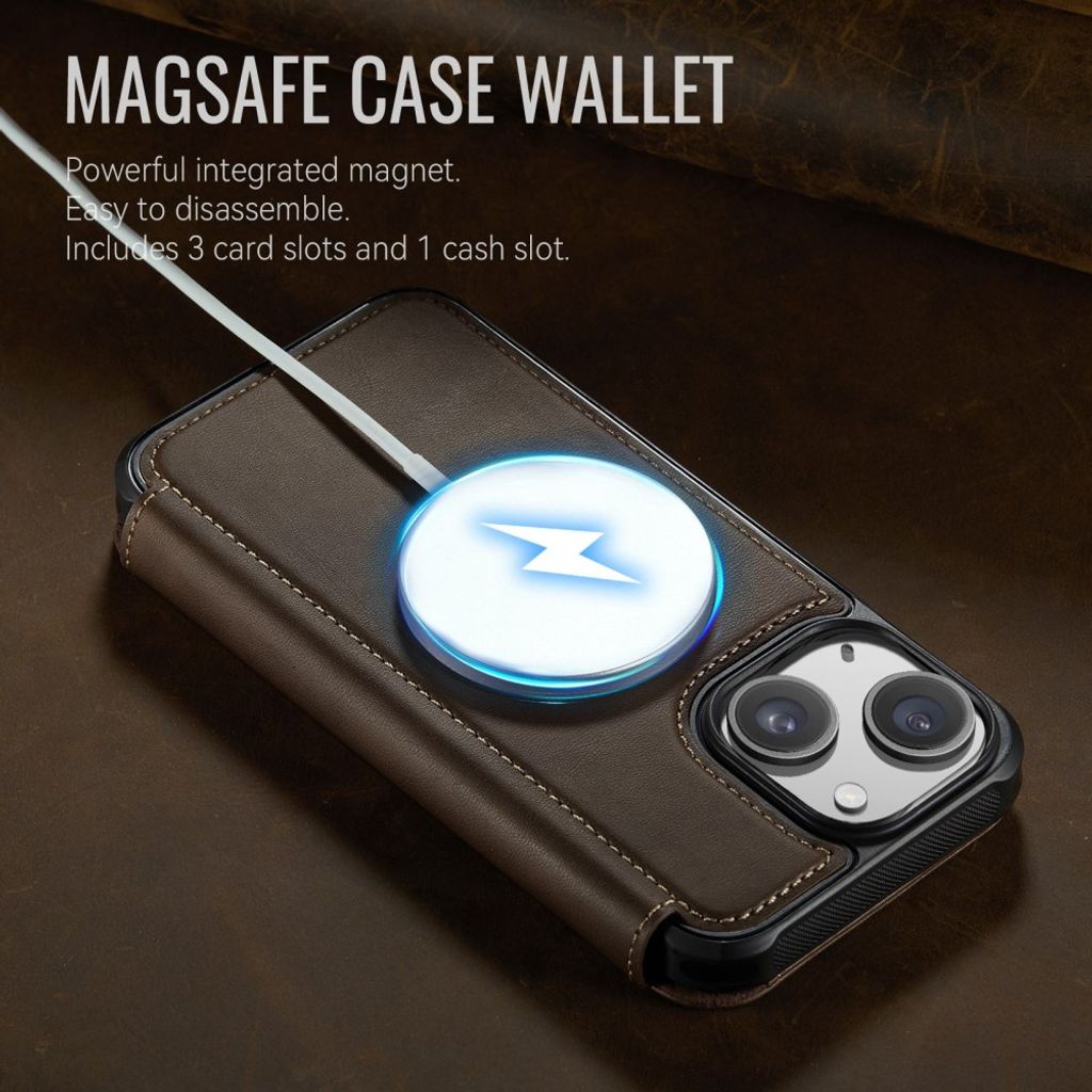 CASEME 053 iPhone 14 Flip Cover MagSafe RFID-blokerende - Brun