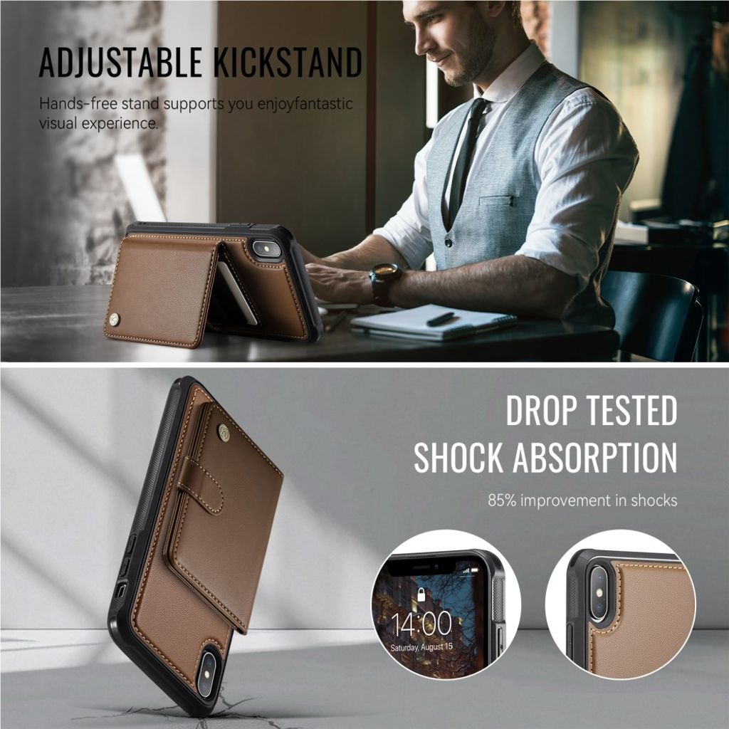 JEEHOOD iPhone XS Max Pungcover MagSafe RFID Kortholder – Brun