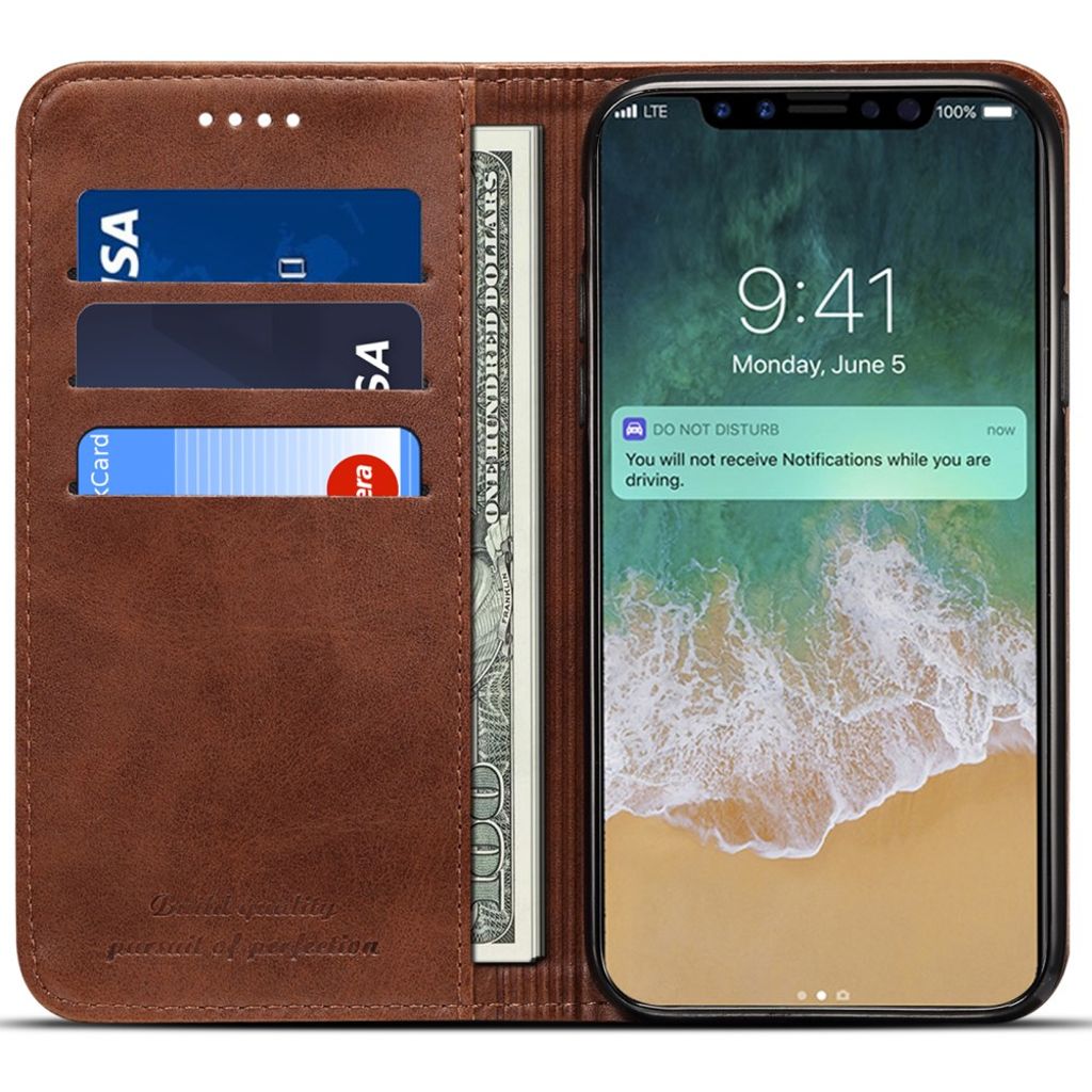 SUTENI iPhone X/XS Plånboksfodral med Stativ – Brun