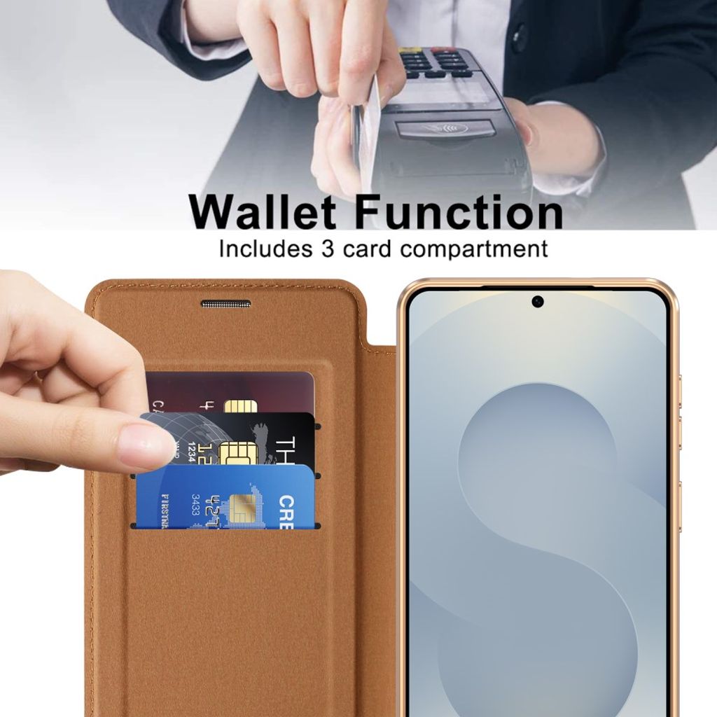 Samsung Galaxy S26 Plus MagSafe Lommeboketui RFID-blokkerende Kortholder - Brun