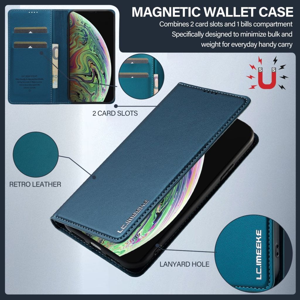 LC.IMEEKE iPhone XS Max Pungetui med Kortholder og Stativ – Blå