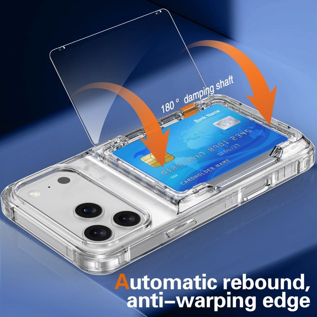 iPhone 17 Pro Max Skal med stativ och kortfack – Transparent