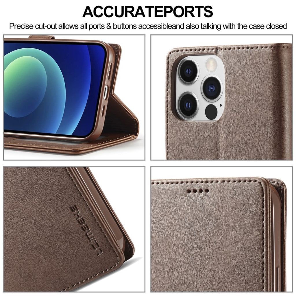 LC.IMEEKE iPhone 15 Pro Max Lompakkokotelo - Ruskea