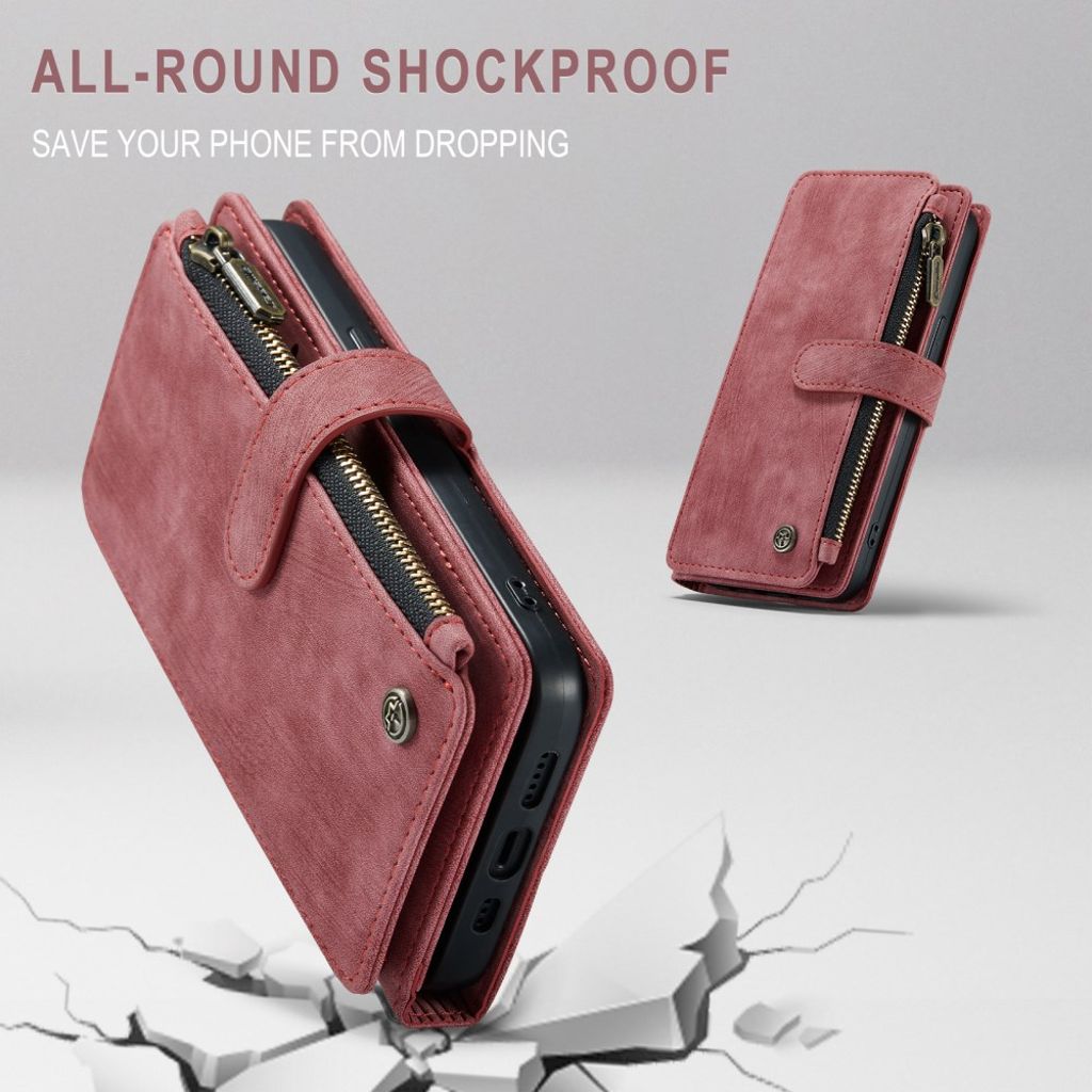 CASEME iPhone 13 Wallet Cover Card Holder Strap PU Leather - Red