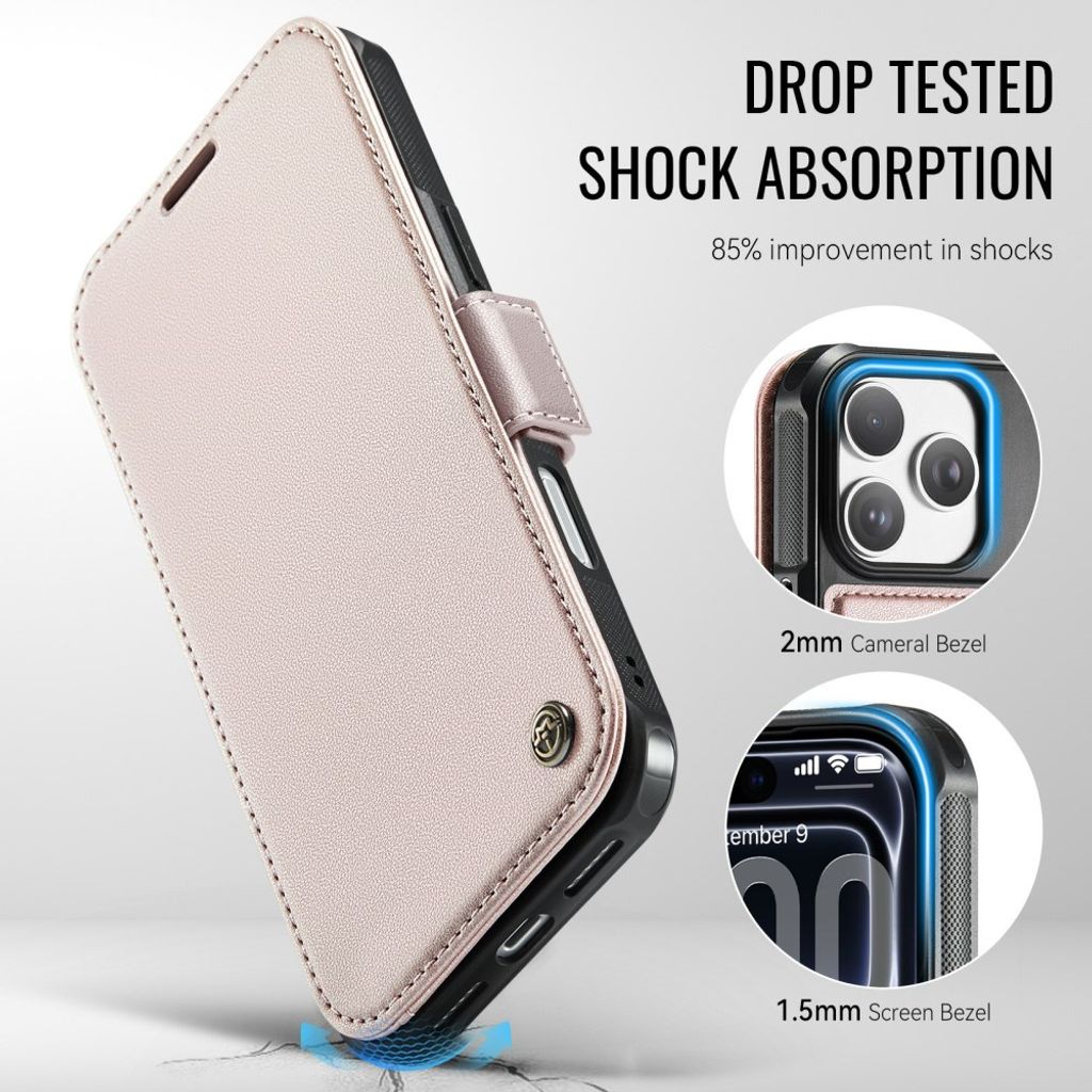 CASEME 053 iPhone 17 Pro Max Lommeboketui MagSafe RFID Blokkerende - Lysrosa