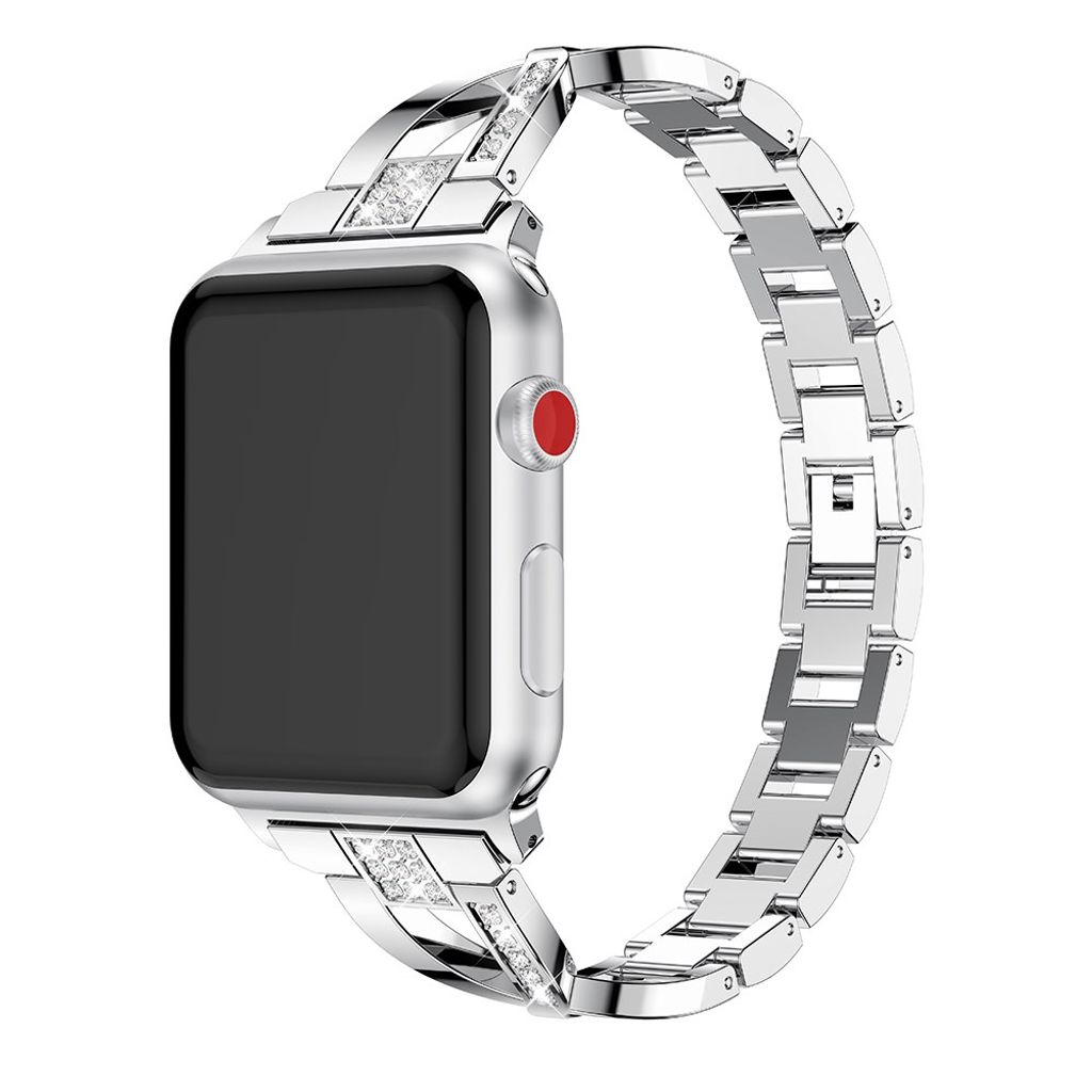 Apple Watch 38/40/41/42 mm urrem med rhinsten – sølv