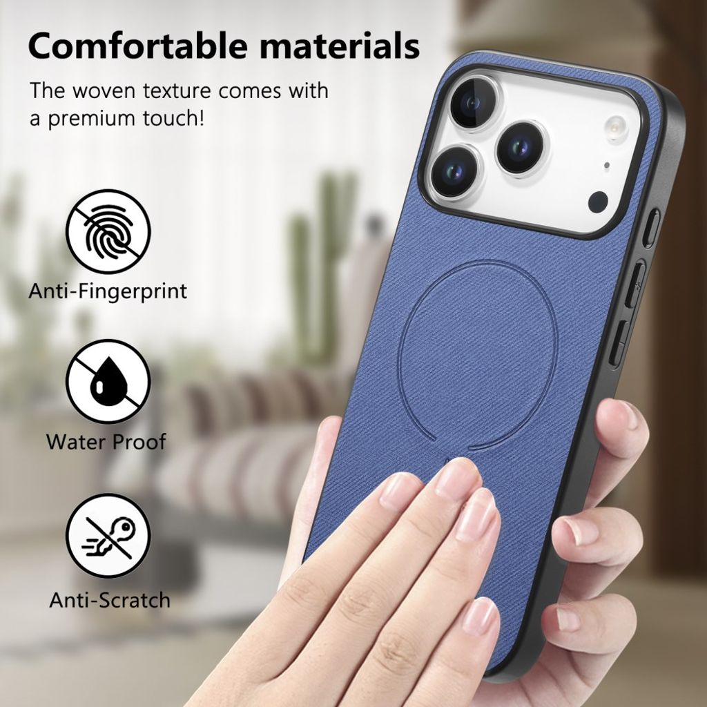 iPhone 18 Pro & iPhone 17 Pro MagSafe Cover Tekstilstruktur PC/TPU/PU Læder - Blå