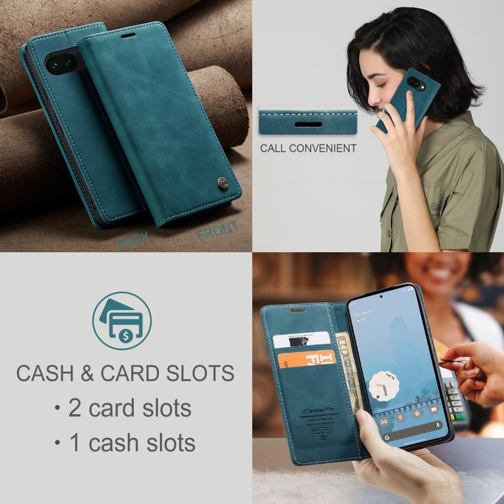CASEME Google Pixel 10a Flip Cover PU Læder Kortholder/Stativ - Blå