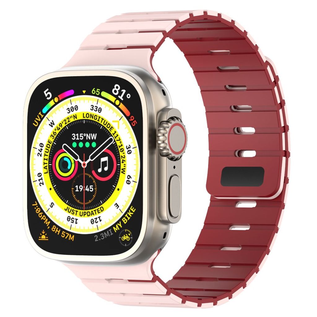 Apple Watch 49/46/44/42mm Tvåfärgat Klockarmband Silikon - Rosa/Röd