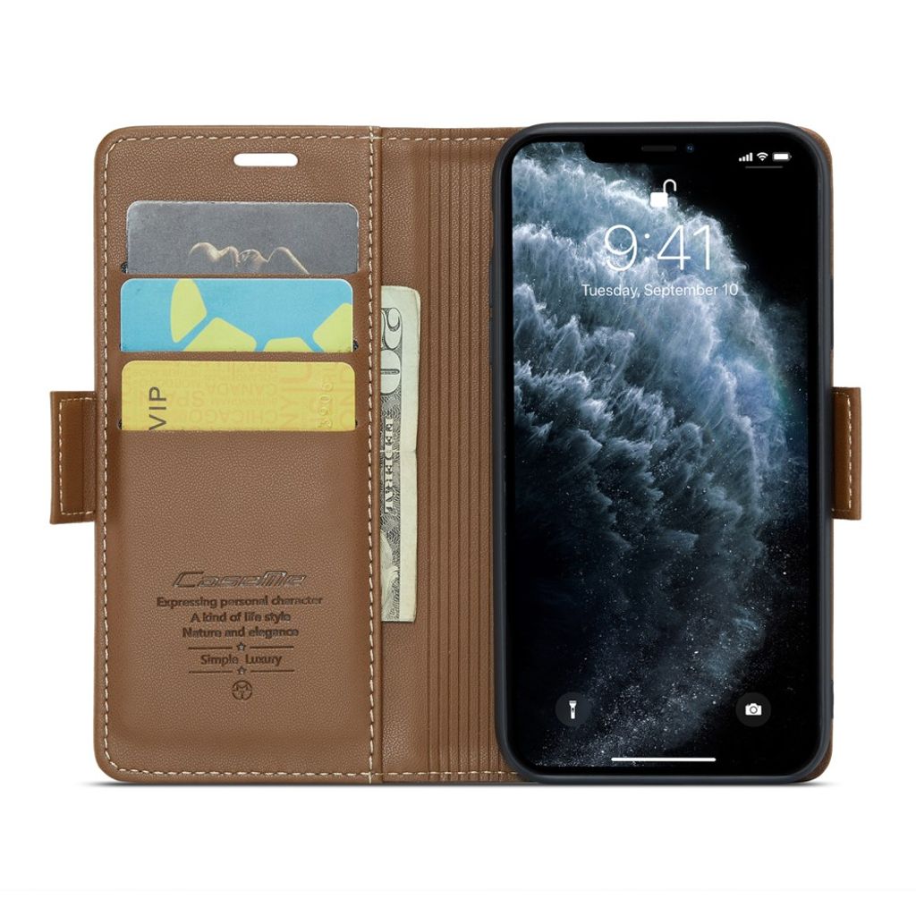 CASEME iPhone 11 Pro Max RFID-blockerande Plånboksfodral – Brun