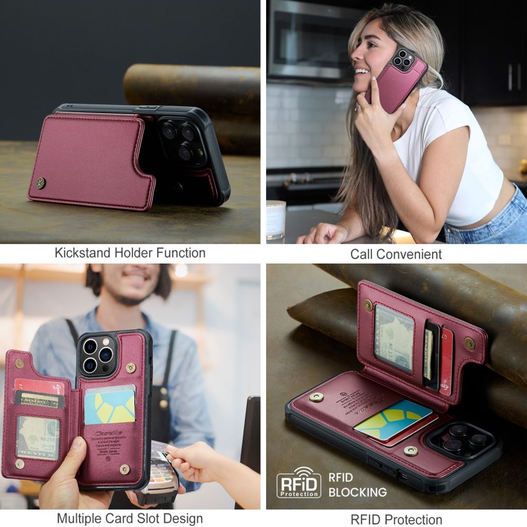 iPhone 13 Pro Lompakkokuori CASEME C22 RFID-estävällä – Punainen