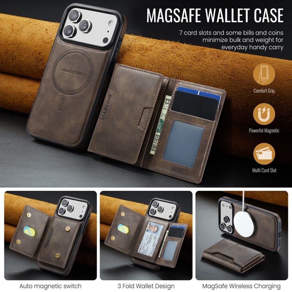 MAGKING iPhone 18 Pro Max/17 Pro Max MagSafe Kuori irrotettavalla lompakolla - Ruskea
