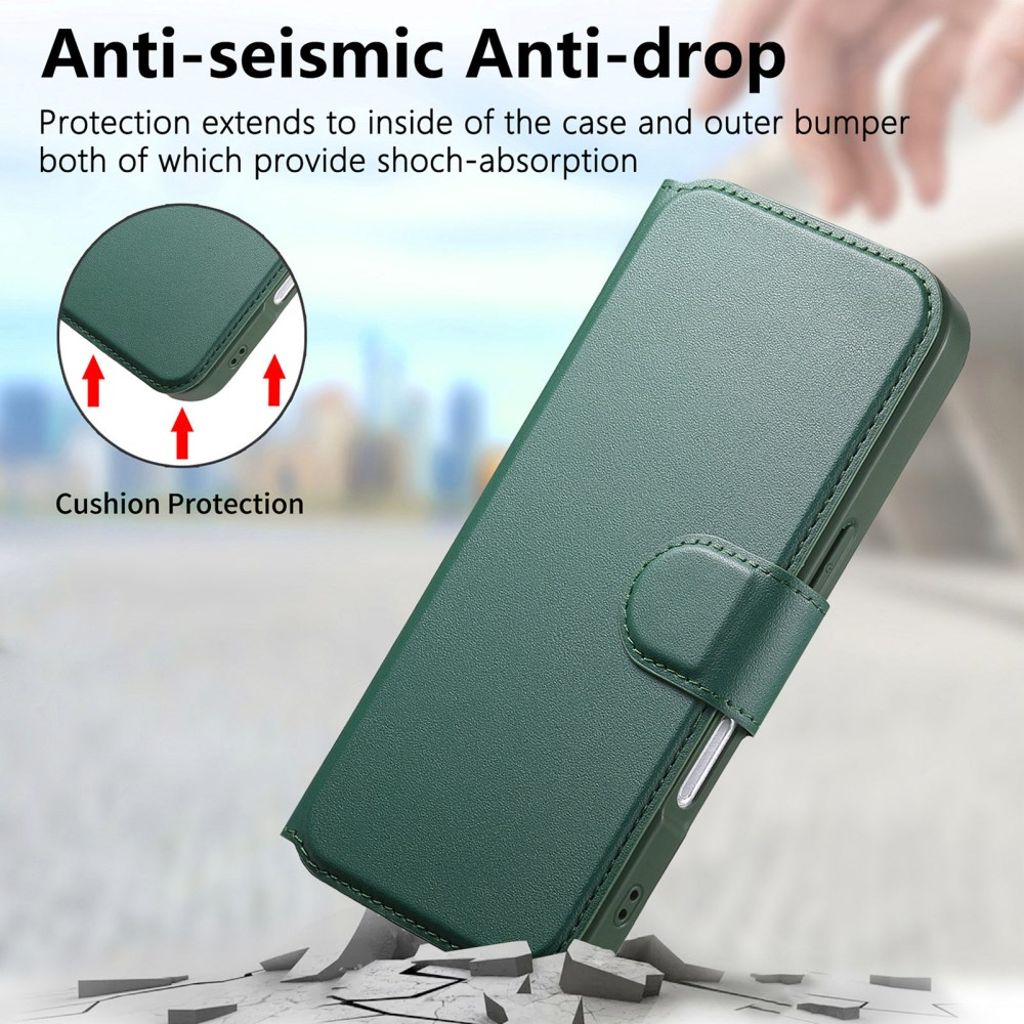 CASENEO iPhone 16 Pro Max Magnetic Wallet Cover RFID Blocking – Green