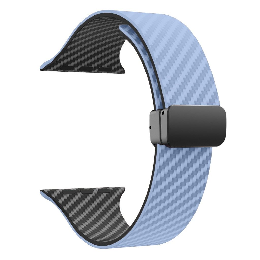 Apple Watch 49 / 46 / 44 / 42mm Klockarmband kolfibertextur - Ljusblå/Svart