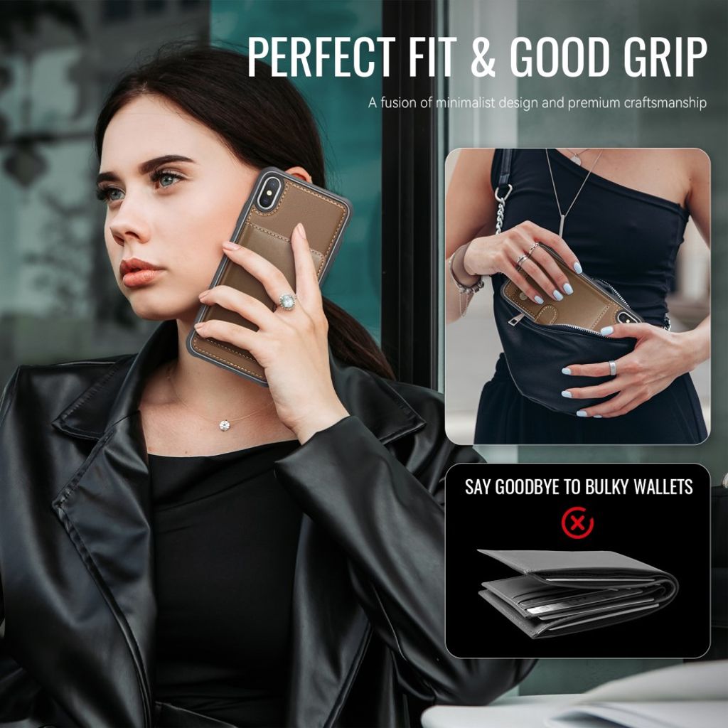 JEEHOOD iPhone XS Max Pungcover MagSafe RFID Kortholder – Brun