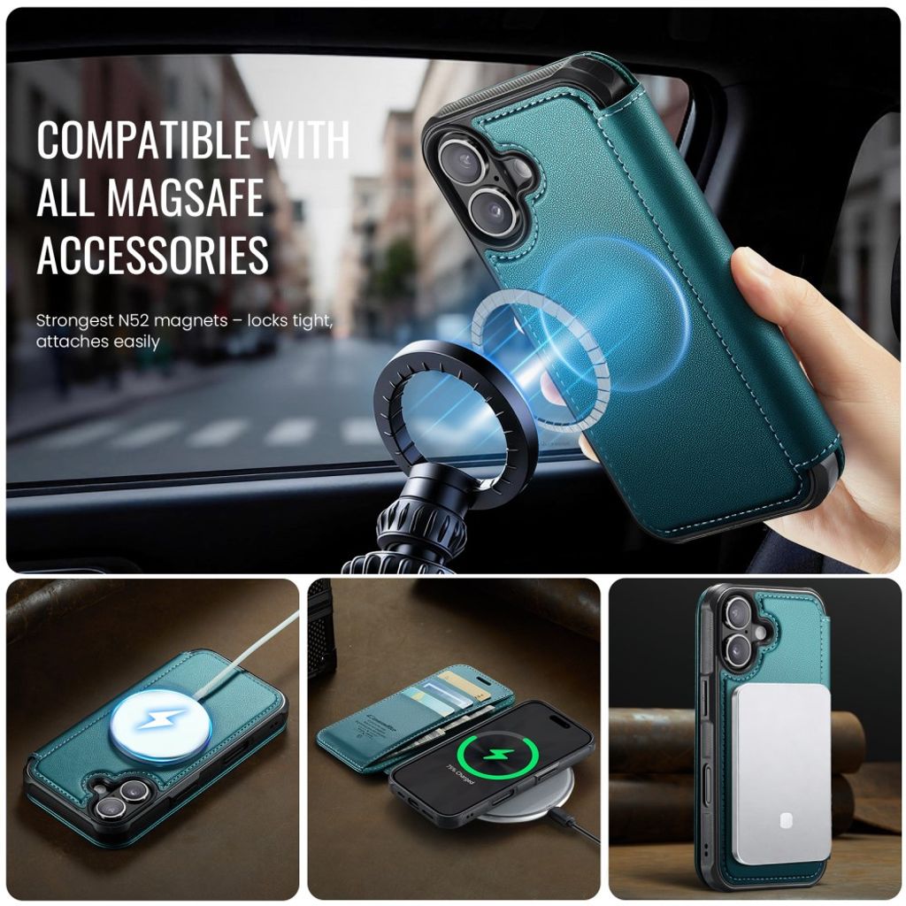 CASEME 053  iPhone 16 Plus Lompakkokotelo MagSafe RFID-estävä - Turkoosi