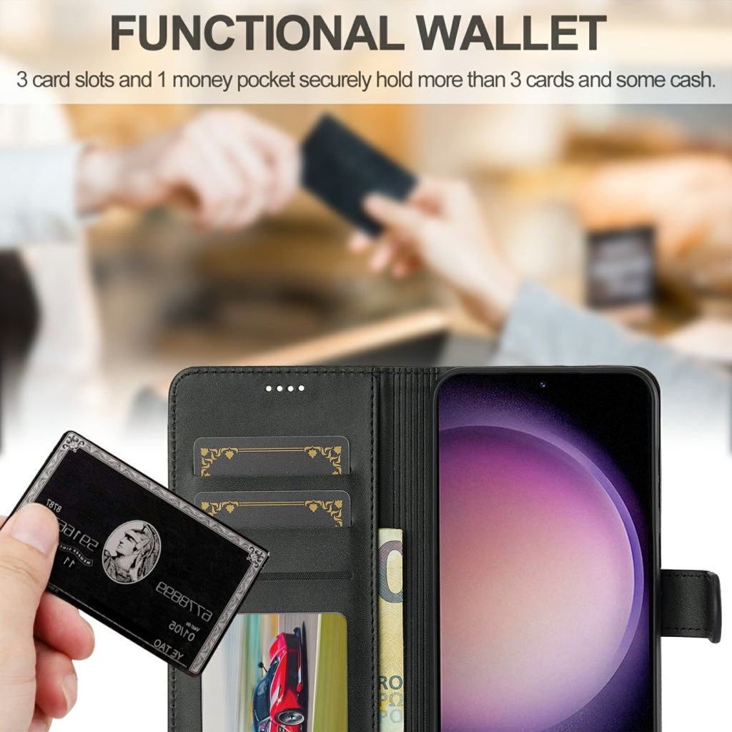 LC.IMEEKE Samsung Galaxy S25 Lommeboketui PU-lær Stativ - Svart