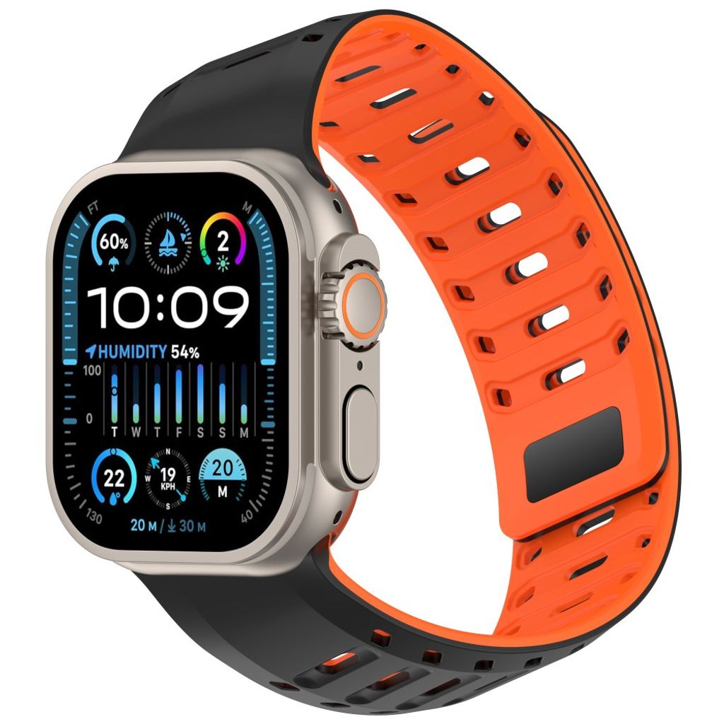 Apple Watch 49/46/44/42mm Klockarmband i Silikon Magnetisk - Svart/Orange