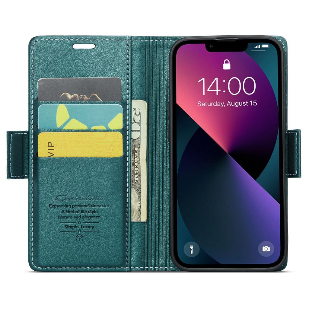 CASEME iPhone 15 Wallet Cover RFID Blocking 3 Card Slots - Green