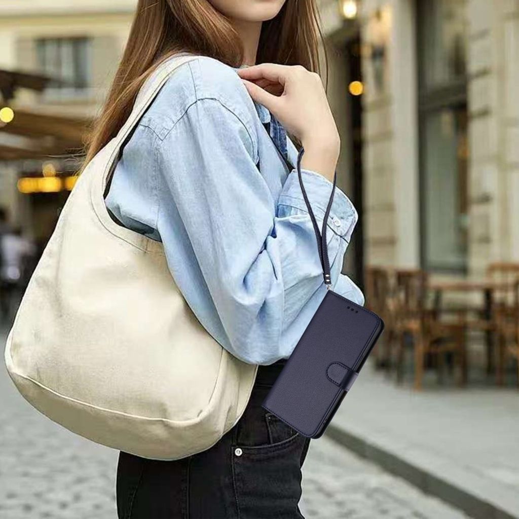 Google Pixel 10a Plånboksfodral Stativ och Handledsrem - Blå