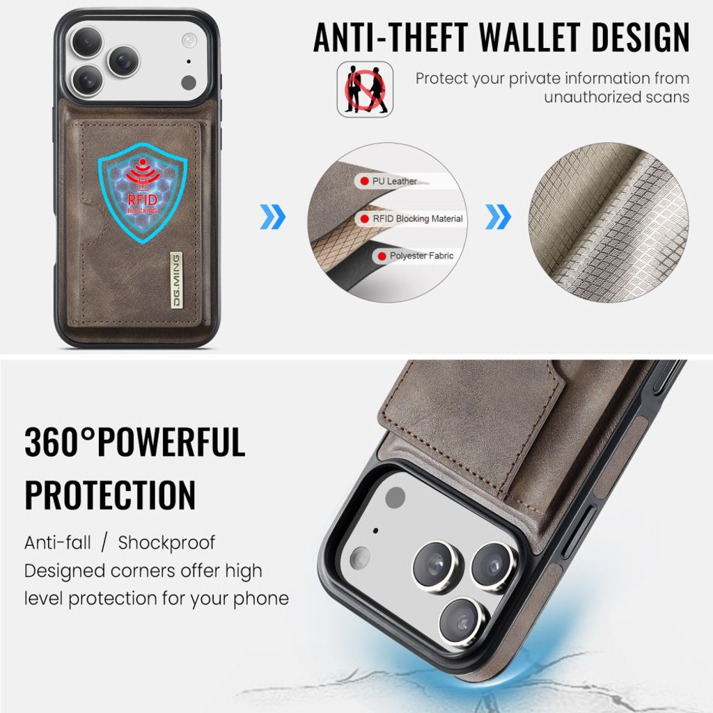 DG.MING iPhone 18 Pro/17 Pro Deksel med Magnetisk Lommebok - Brun