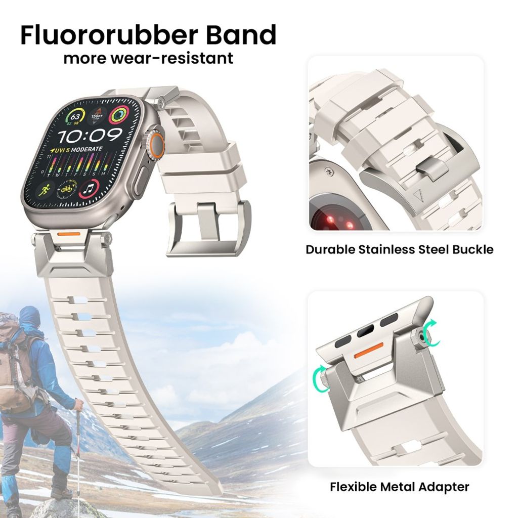 AHASTYLE WE30 Apple Watch 49/46/44/42mm Klockarmband i Fluorgummi - Vit