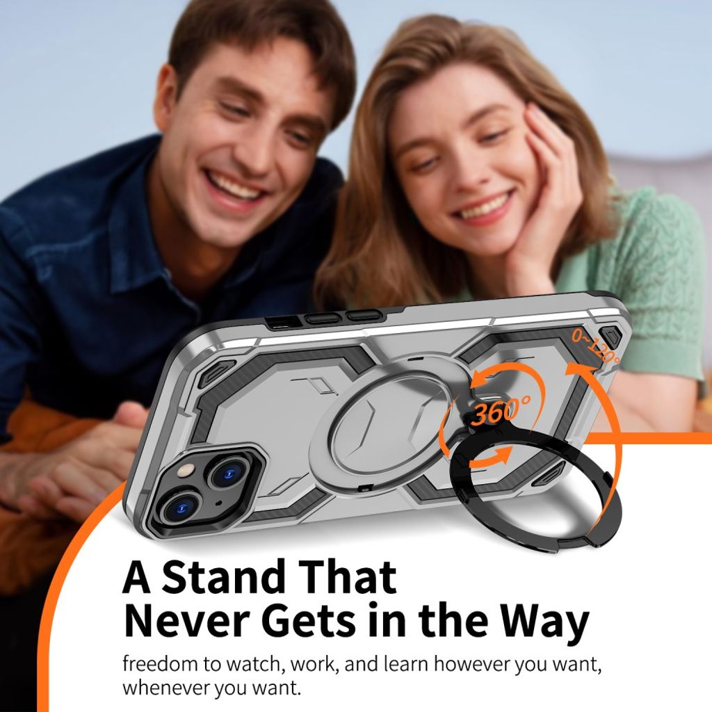 iPhone 13 Kuori Magneettirengas Kickstand Hybrid - Harmaa