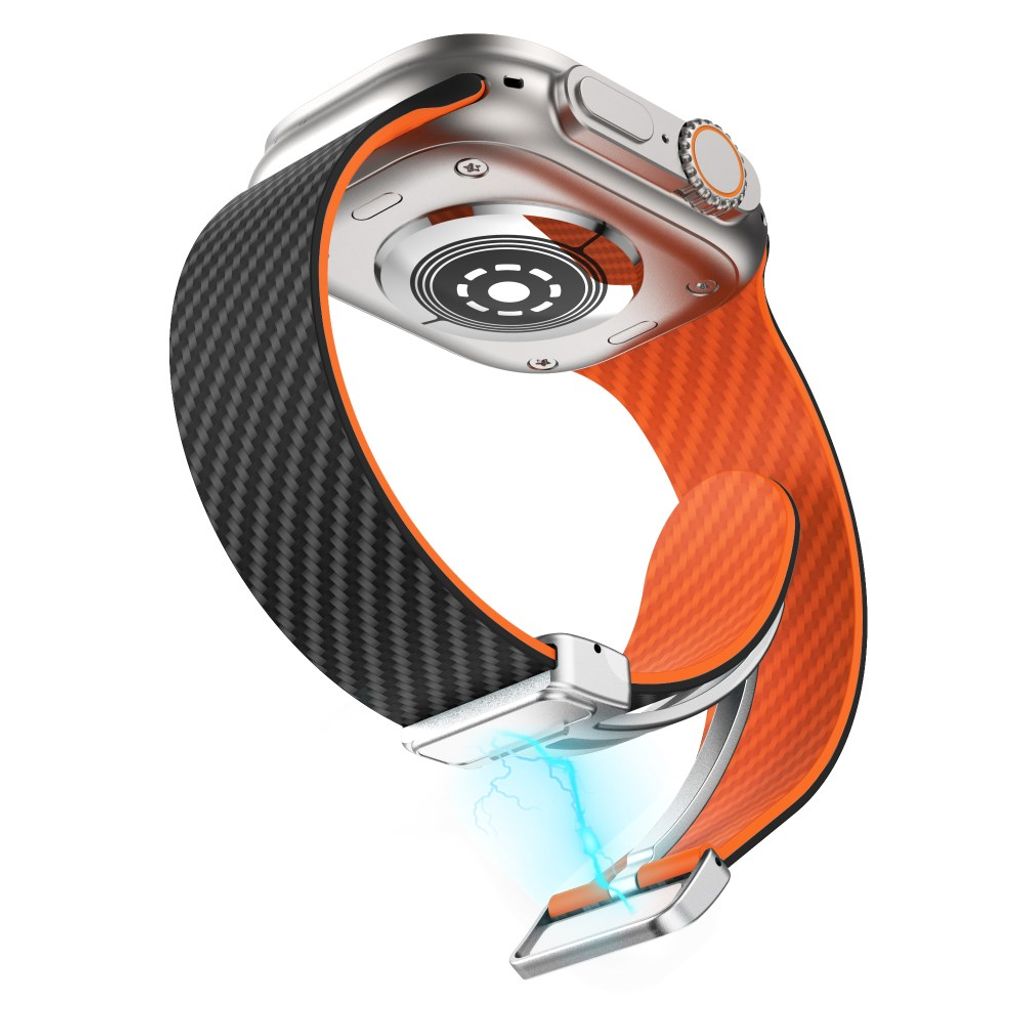 Apple Watch 49 / 46 / 44 / 42mm Klockarmband kolfibertextur - Svart/Orange
