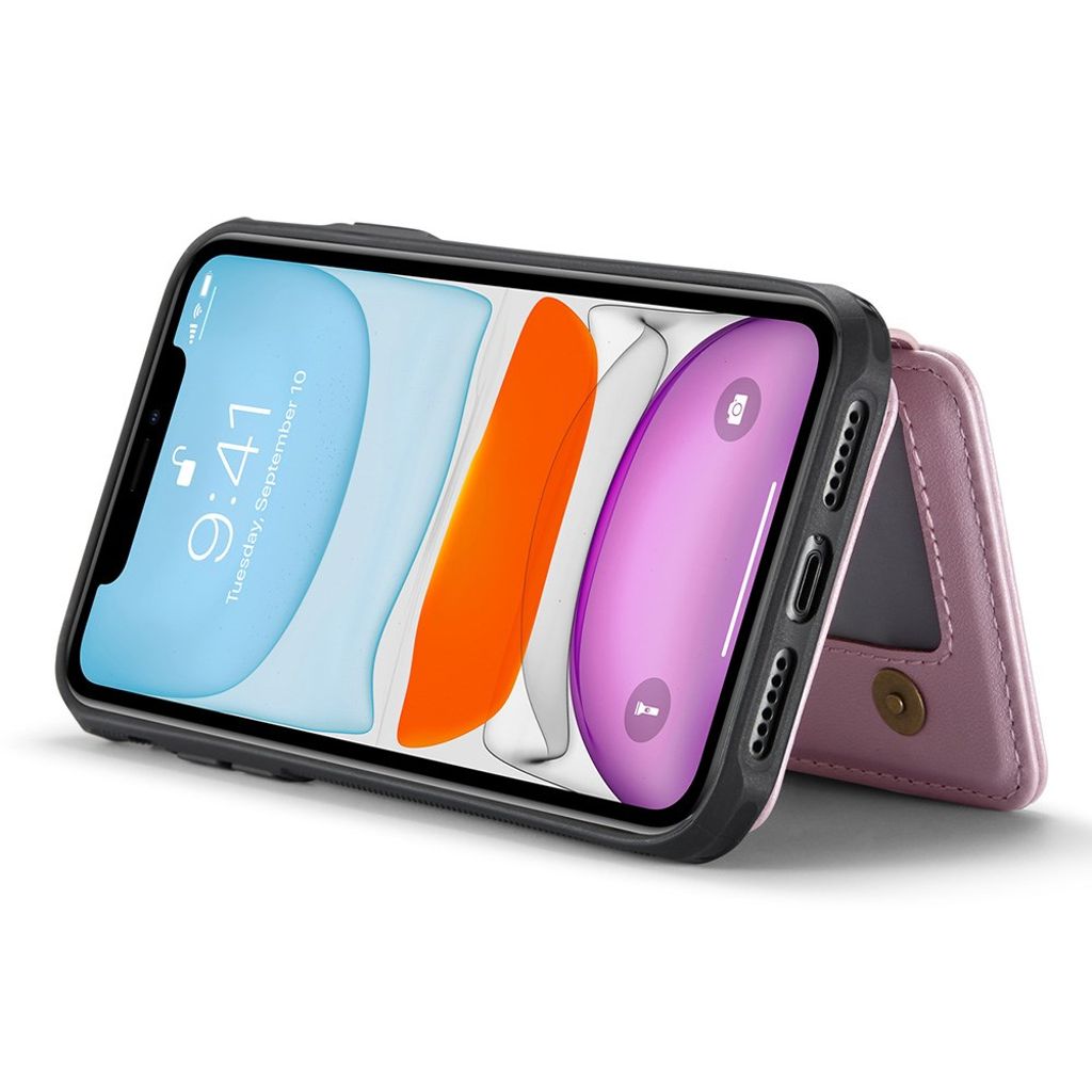 JEEHOOD iPhone 11 Lompakkokuori irrotettavalla kortin haltijalla – Vaaleanpunainen