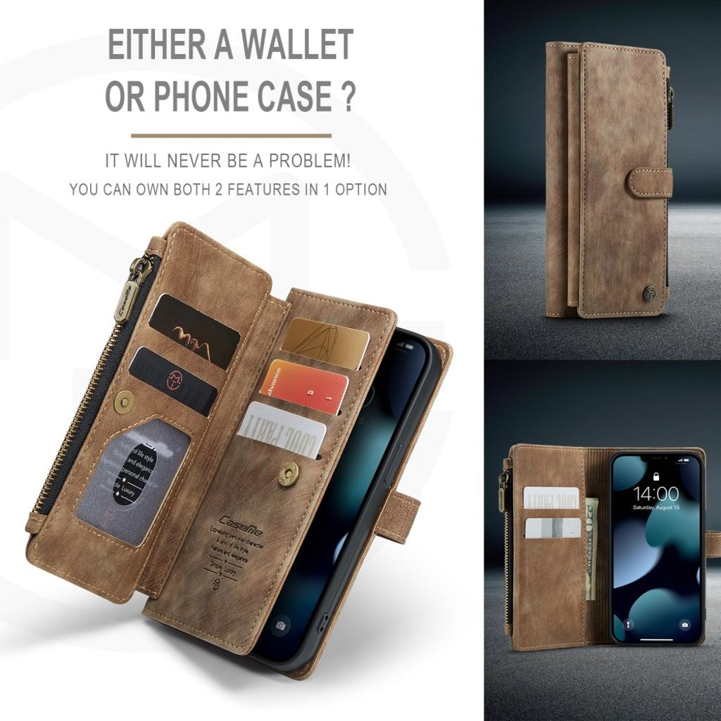 CASEME iPhone 13 Lompakkokotelo Hihnalla Ruskea