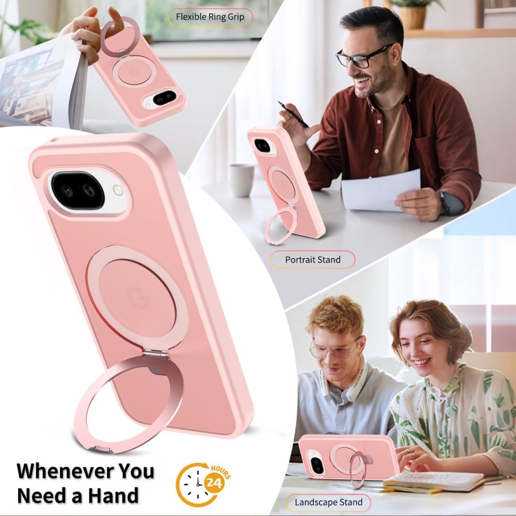 Google Pixel 10a Silikon MagSafe Skal med Ringhållare – Ljusrosa
