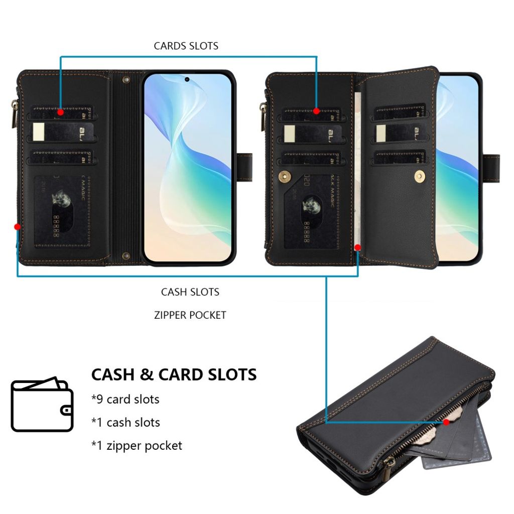 Xiaomi 15T Pro Kotelo 9 Korttipaikka - Musta
