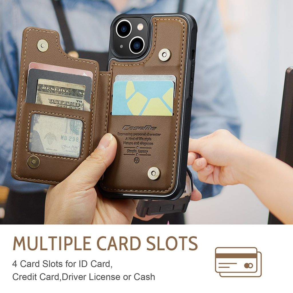 CASEME iPhone 14 C22 Lompakkokuori RFID-estävä - Ruskea