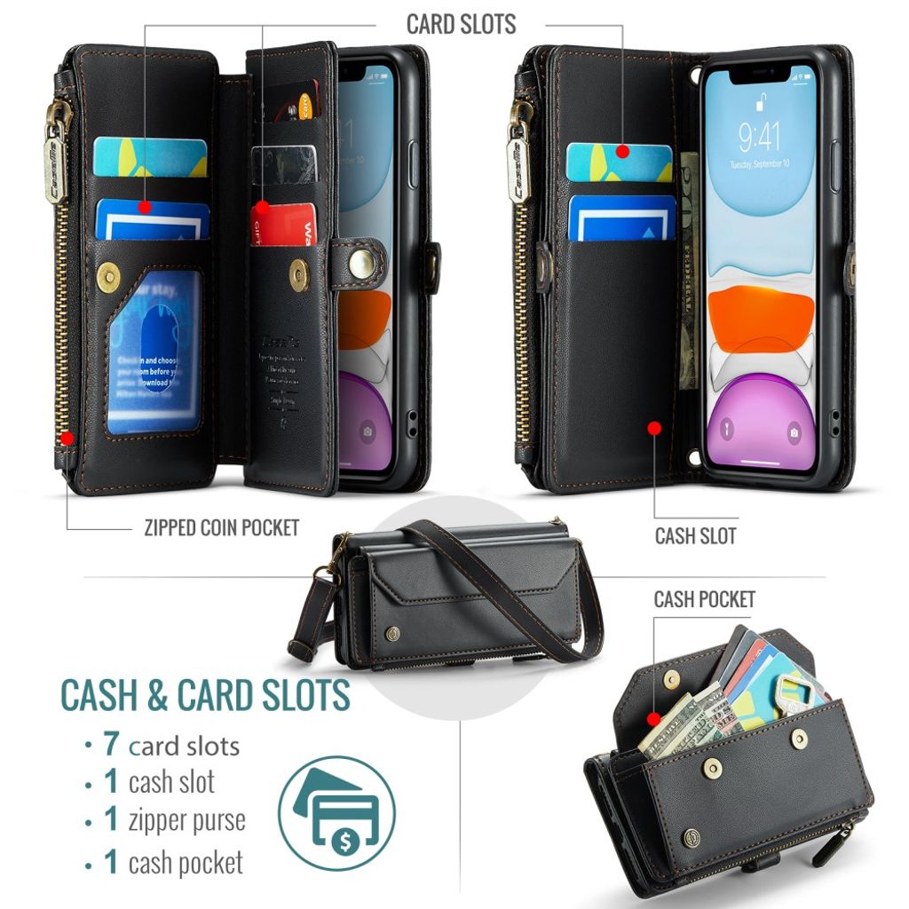 CASEME iPhone 11 Kotelo 10 Korttipaikka - Musta