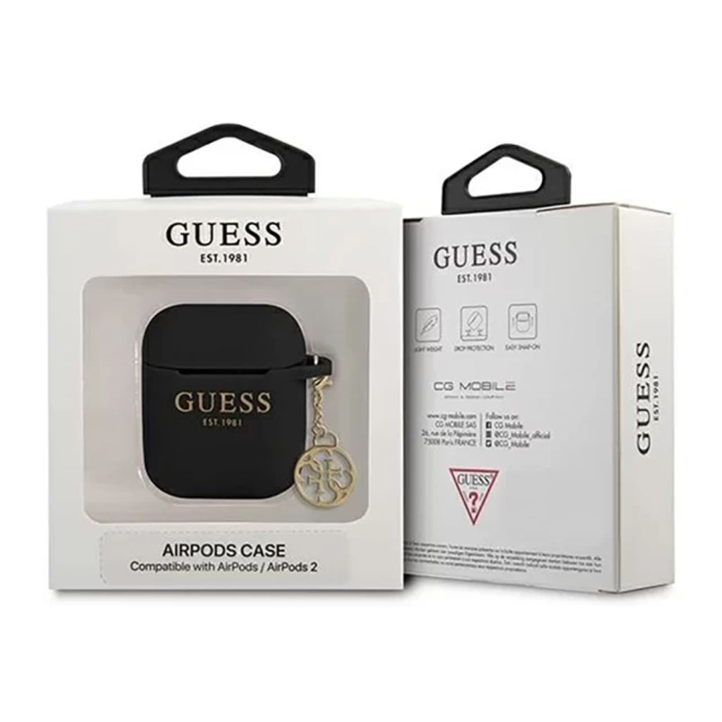 Guess Charm 4G Silikon Fodral till Airpods 1/2 - Svart