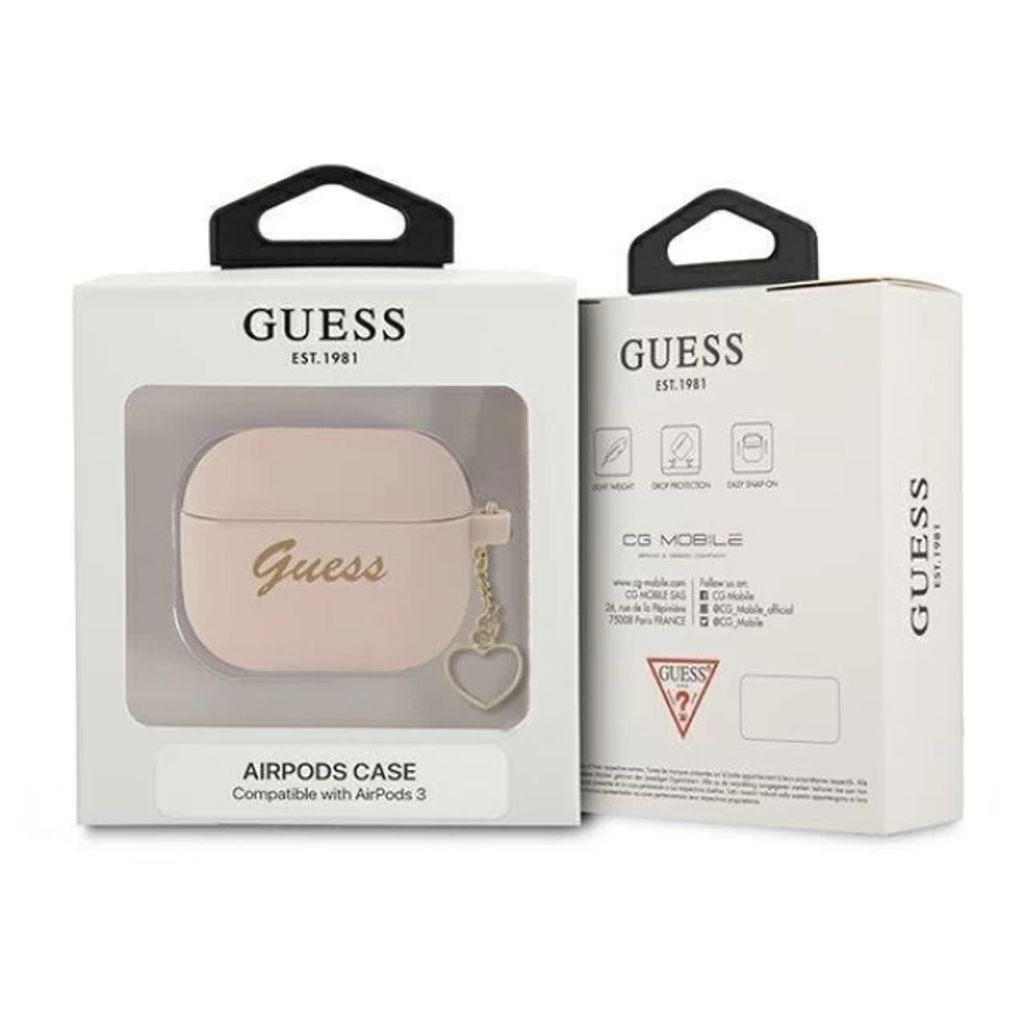 Guess Charm Heart Silikon Fodral till Airpods 3 - Rosa