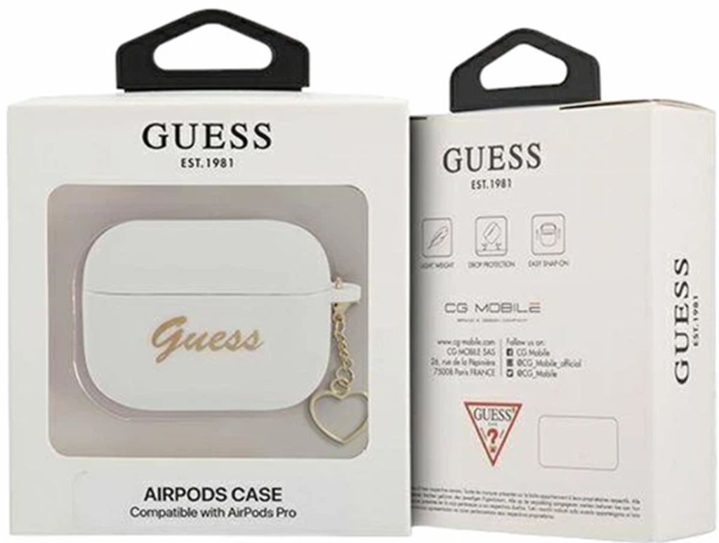 Guess Charm Heart Silikon Fodral till AirPods Pro - Vit