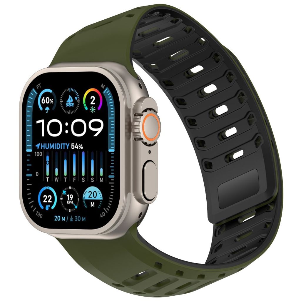 Apple Watch 49/46/44/42mm Klockarmband i Silikon Magnetisk - Grön/Svart