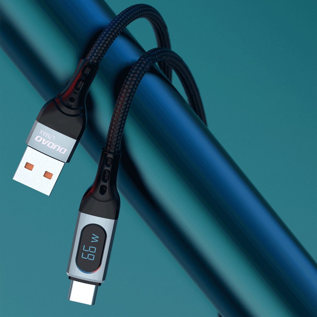 Dudao L7Max USB-kabel USB Type C Snabbladdning PD 66W 1m Svart med display