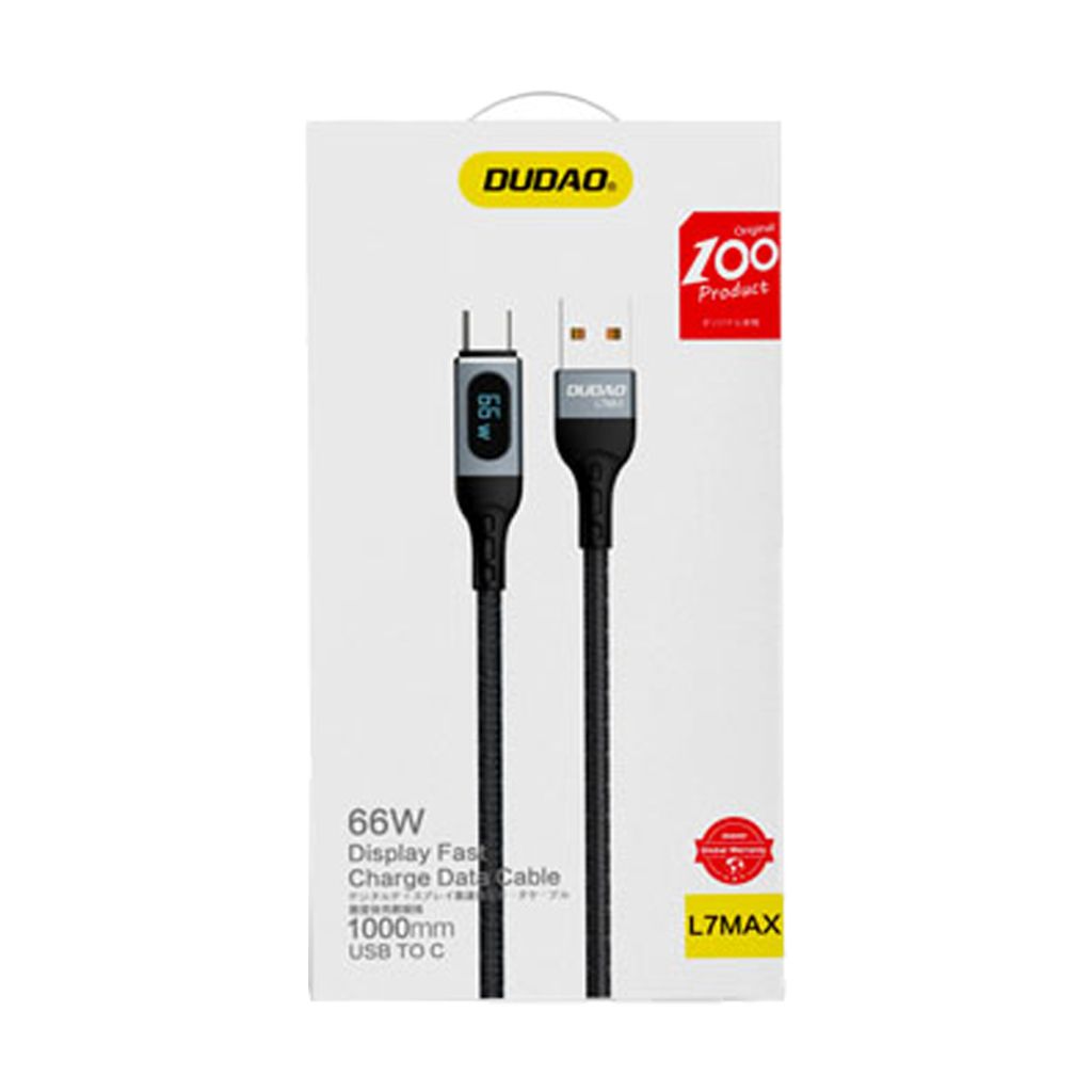 Dudao L7Max USB-kabel USB Type C Snabbladdning PD 66W 1m Svart med display