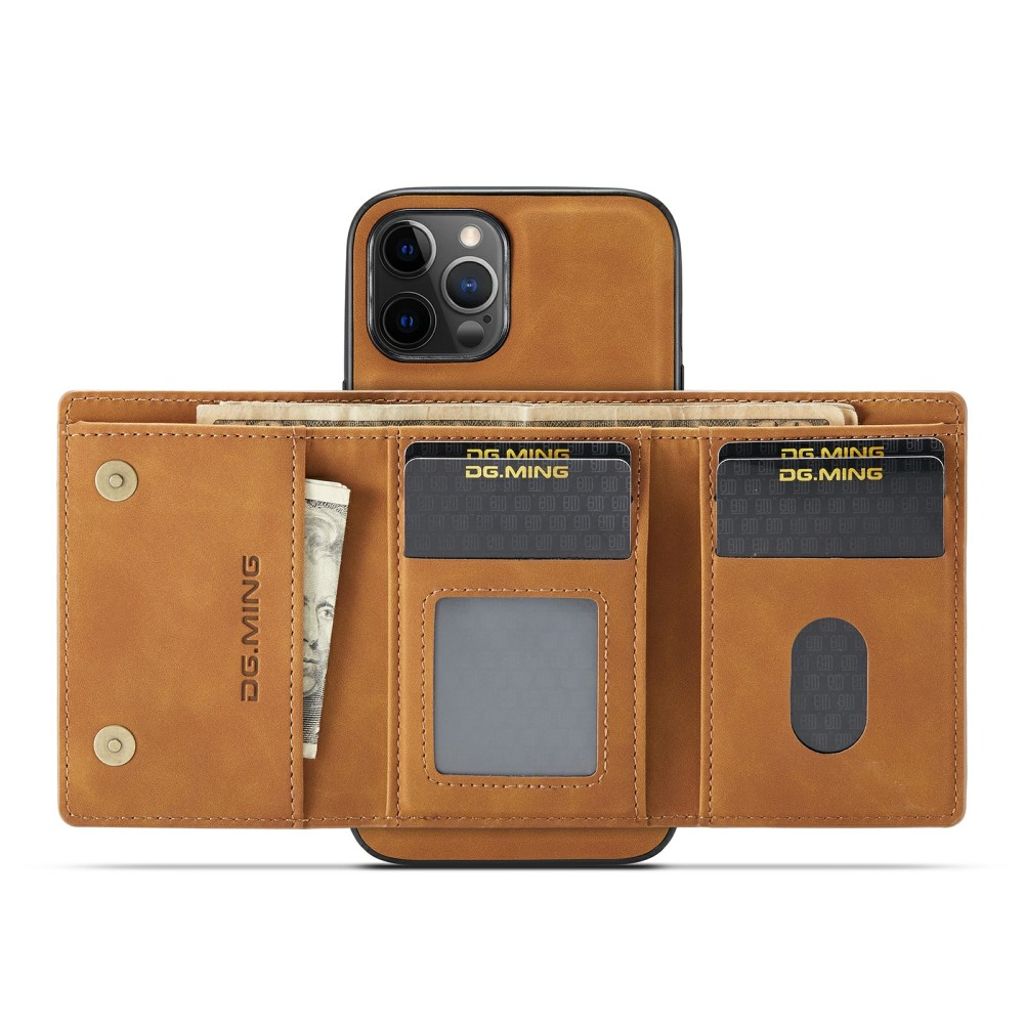 DG.MING iPhone 13 mini Wallet Case with Kickstand – Brown