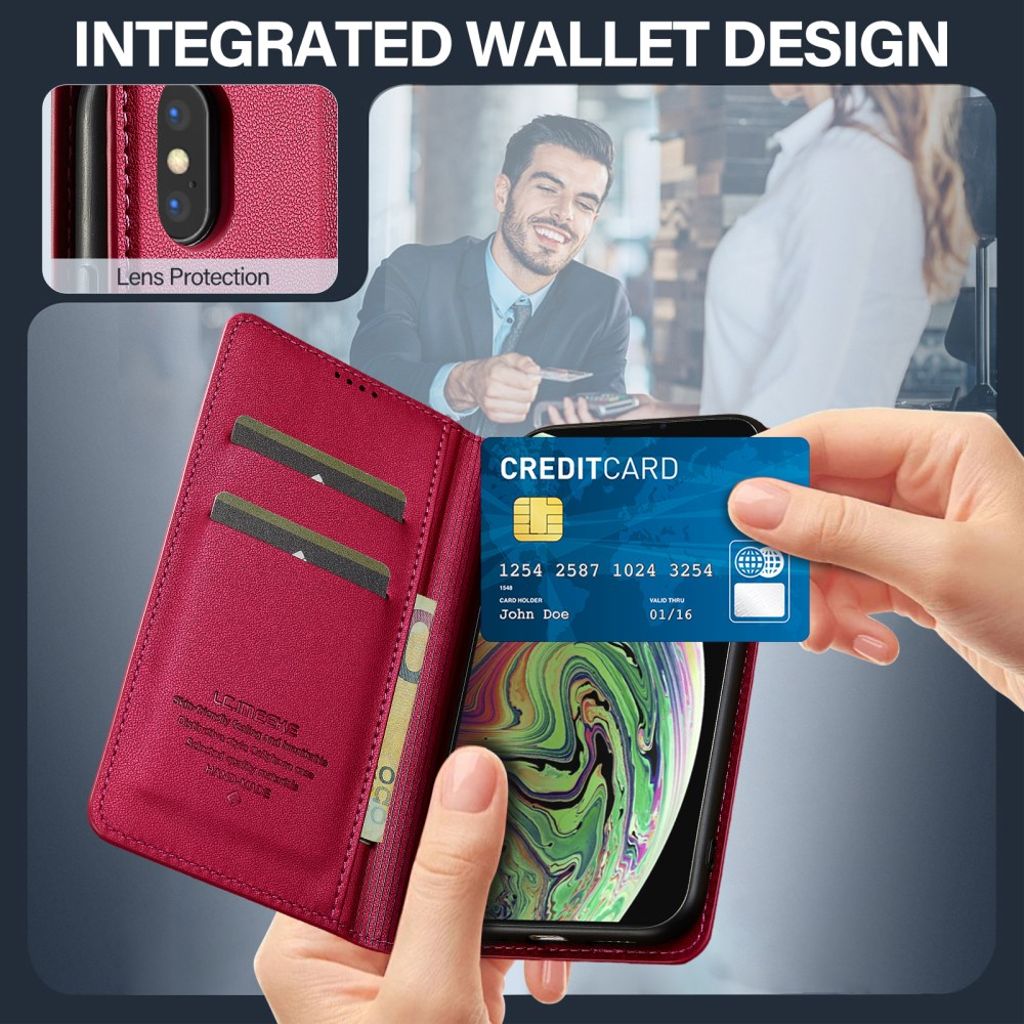 LC.IMEEKE iPhone XS Max Pungetui med Stativ – Rød