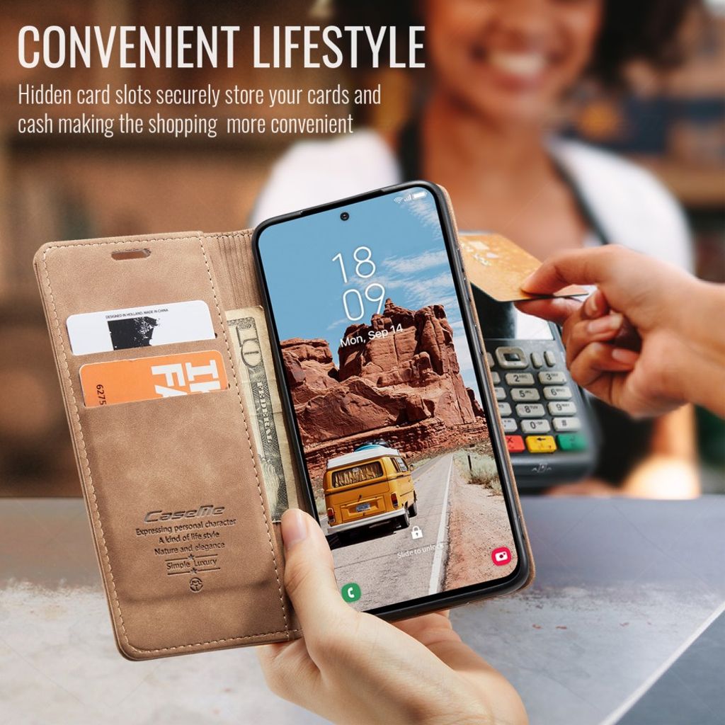 CASEME Samsung Galaxy S25 FE Plånboksfodral med Kortfack - Brun