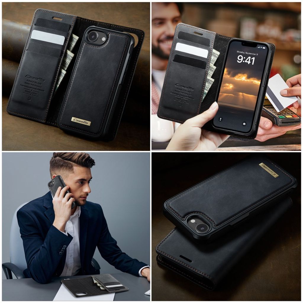 CASEME C49 MagSafe Compatible Wallet Cover for iPhone 16e – Black