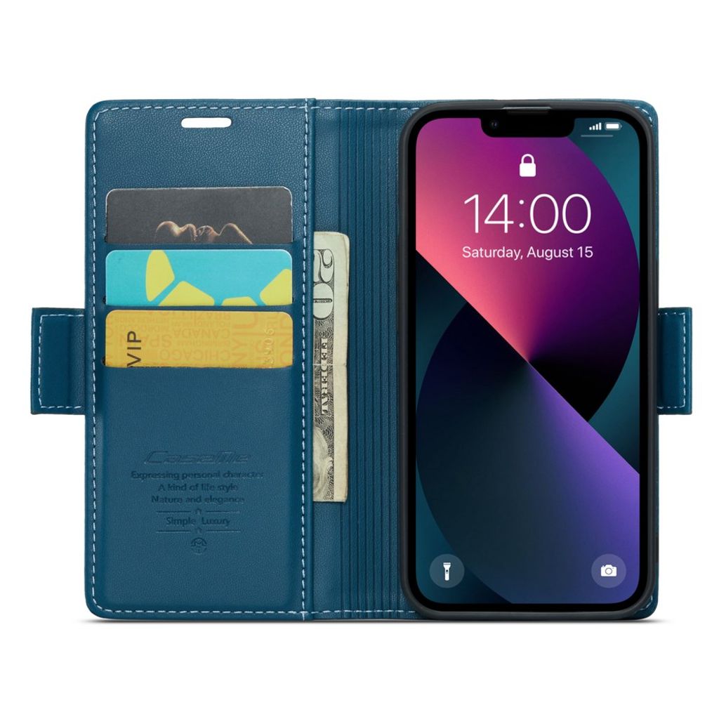 CASEME iPhone 14 Pungetui RFID-blokerende 3 Kortpladser – Blå